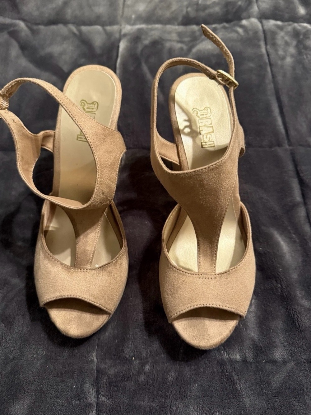 Suede T-Strap Heeled Sandals in Tan